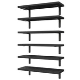 WOPITUES front view of six black floating shelves showing neat storage benefit