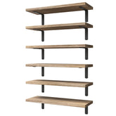 WOPITUES front view of six shelves showing uniform rustic storage and tidy display