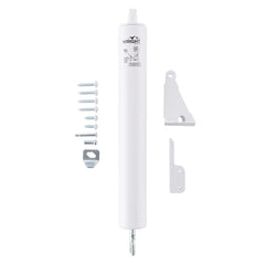 Wright Products front-mounted closer on white storm door showing clean finish and durability