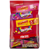 Wrigley's front packaging showing mixed Skittles and Starburst, vibrant and convenient
