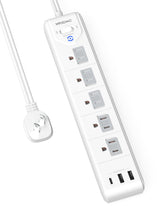Wrxdmc front view power strip showing outlets and USB ports for organized charging