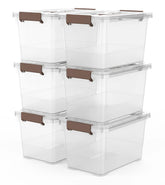 WYT front view with clear lid and brown handle showing tidy storage benefit