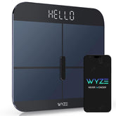 WYZE scale front view showing sleek black design and LED display, stylish and accurate