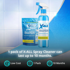 X-ALL solution sprayed on countertop showing quick grease removal