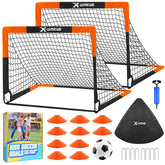 X-UMEUS front packaging showing two pop-up goals and accessories, durable kit benefit