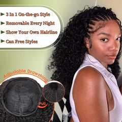 xnaira drawstring and comb detail demonstrating secure glueless fit