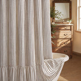 XOGUIBO front view cream brown striped curtain showing neutral styling benefit