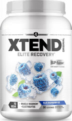 Xtend Blue Raspberry Ice front packaging showing clean label and servings benefit