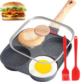 Xtujcya front view of egg pan showing four cooking cups and lid for faster meals