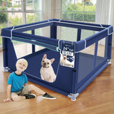 XVISHX front view of playpen showing spacious interior and visibility benefit