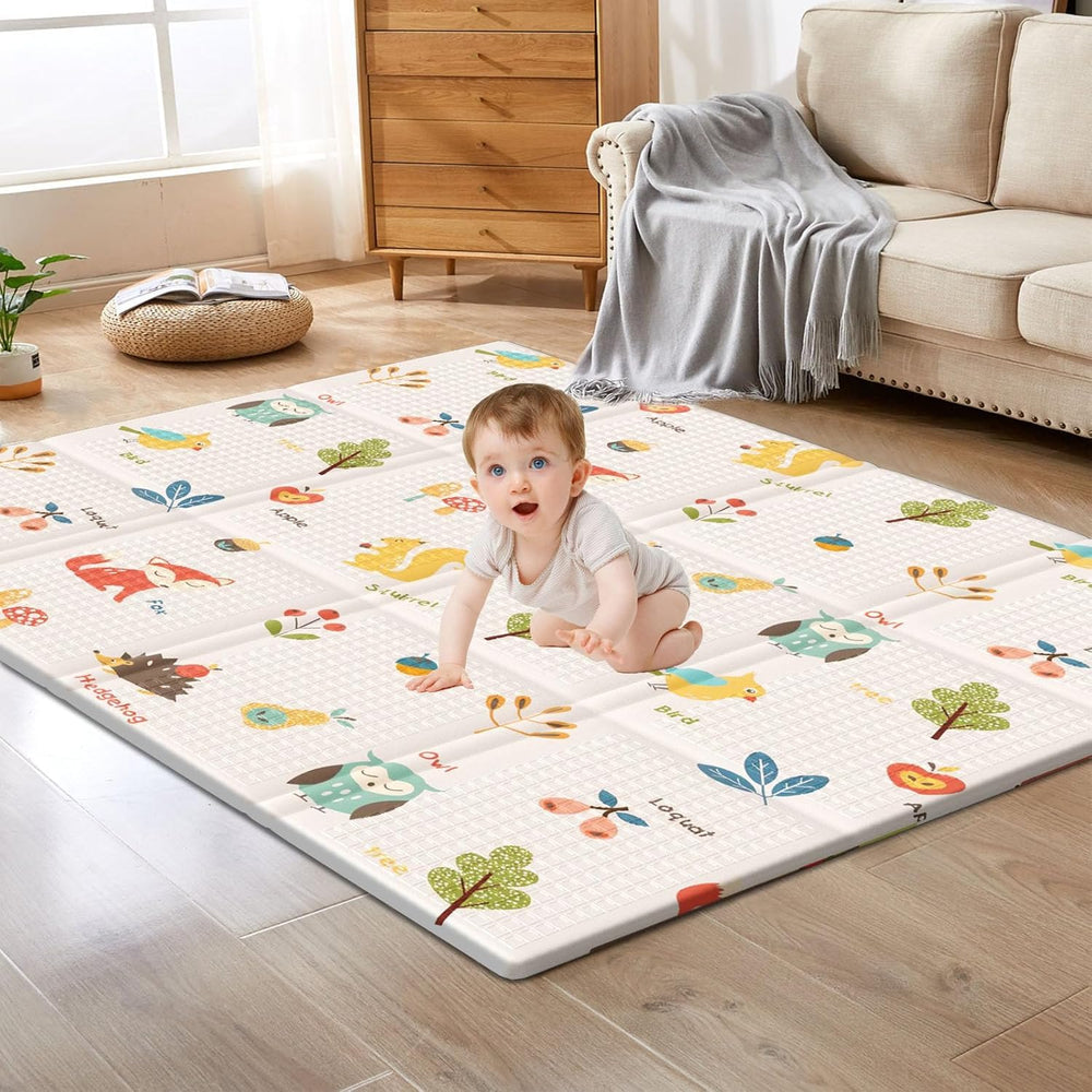XVISHX front view showing full-size play mat and vibrant reversible patterns for engagement