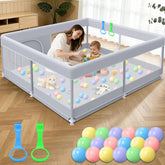 XVISHX playpen front view showing roomy 50x50 space for toddlers