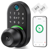 Yamiry front view installed on door showing secure handle and keypad benefit convenience
