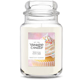 Yankee Candle front view of Vanilla Cupcake jar showing classic packaging and long-lasting scent