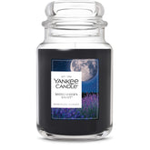 Yankee Candle Mid Summer's Night front jar showing label and elegant glass, adds ambiance