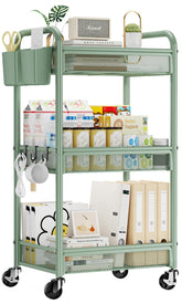 YASONIC green cart front view showing three-tier storage and polished finish for organized rooms