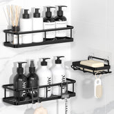 YASONIC front view of the three-pack shower caddy set showing compact packaging and benefits