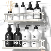 YASONIC front view of two-piece shower caddy showing clean storage benefit