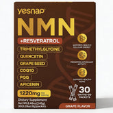 Yesnap front-facing box showing grape-flavored 30 packets and branding for travel convenience
