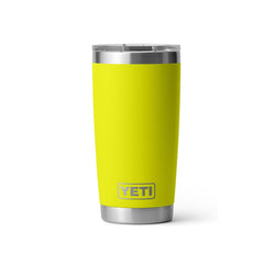 YETI Rambler front view in Firefly Yellow showing sturdy stainless steel finish and bright color benefit