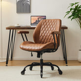 YFO brown leather chair front view showing ergonomic design and professional look