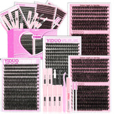 YIDUO front packaging showing full cluster lash kit and clear contents benefit