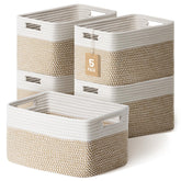 Yilobi front view of five woven baskets showing coordinated set and neat storage benefit