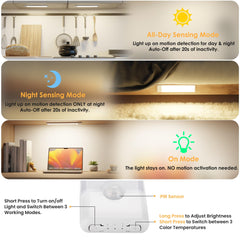 YLXS motion sensor detail showing PIR lens and fast hands-free activation