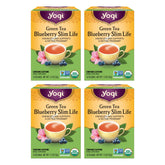Yogi front box showing organic blueberry green tea for refreshing flavor