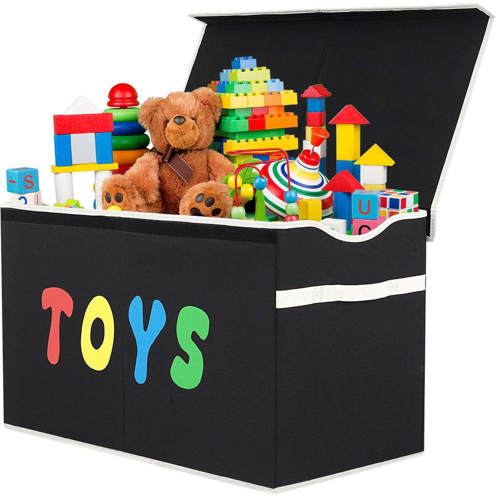 YOLOXO front view toy box chest in black showing clean modern storage and easy access