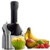 Yonanas front view showing silver machine and compact design for easy countertop use