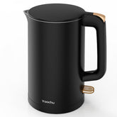 Yoochu front view kettle showing sleek black finish and easy-pour spout benefits quick boiling