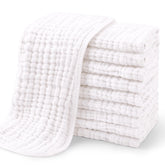 Yoofoss front view of 10-pack burp cloths showing clean white set and convenience