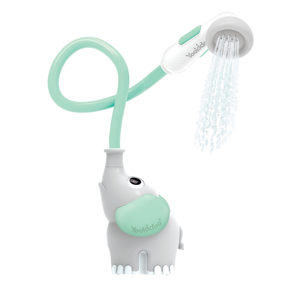 Yookidoo front view elephant shower showing compact design and easy grip benefit