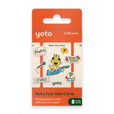 Yoto front packaging showing five blank audio cards and stickers for personalised play