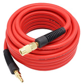 YOTOO front view of coiled red hose showing durable jacket and length benefit