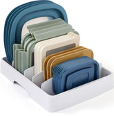 YouCopia StoraLid front view showing clean white organizer and visible dividers for easy sorting
