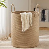 YOUDENOVA front view of tall jute hamper showing capacity and style