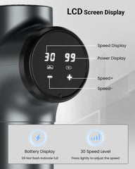 Youdgee closeup of LCD touchscreen displaying speed and battery for easy control