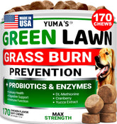YUMA'S front packaging showing grass-saver chews and product benefit
