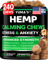 YUMA'S front packaging jar showing 240 chews and clear labeling benefit convenience