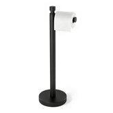 YUMORE front view of matte black toilet paper stand showing sleek silhouette and stability
