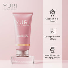 YURI BEAUTY mask texture close-up showing smooth gel film and hydrating look