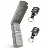 Yvdzm front view of keypad and two remotes showing full kit convenience