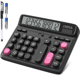 yxzzhx front view of black desktop calculator showing full unit and display for easy identification and readability