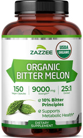 Zazzee front bottle shot showing organic bitter melon extract and long-lasting supply
