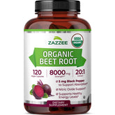 Zazzee front packaging showing organic beet root and capsule count benefit