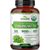 Zazzee front packaging showing bottle and organic benefit