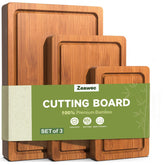 zeawec front view of three carbonized bamboo cutting boards showing sizes and finish for versatile prep