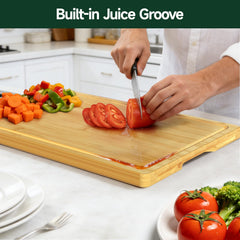 zeawec board in use carving roast, demonstrating stability and spill containment benefits